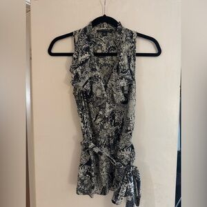 Floral Black/White and Green Sleeveless Top